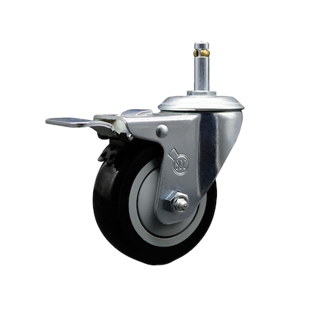 Service Caster 4'' Black Poly Wheel Swivel 7/16'' Stem Caster with Total Lock Brake SCC-GRTTL20S414-PPUB-BLK-716138